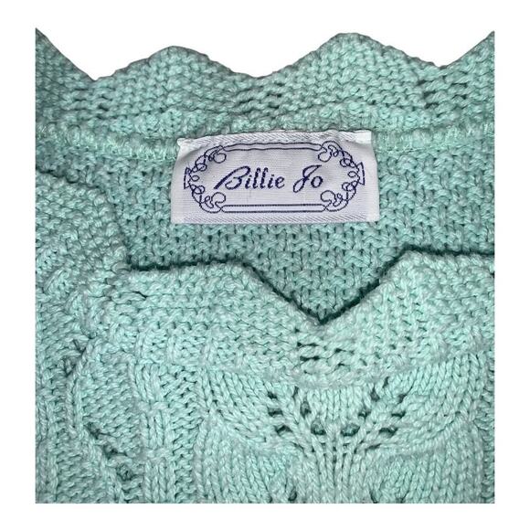 Vintage Billi Jo Crochet Chunky Knit Short Sleeve Sweater Scalloped USA M/L Blue - Picture 7 of 9